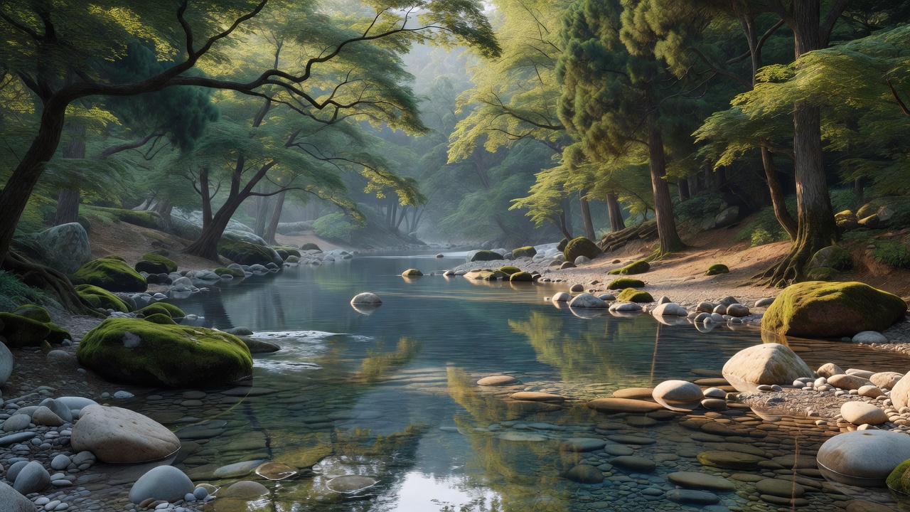 静かな渓流沿いの森 - Calm riverside woodland