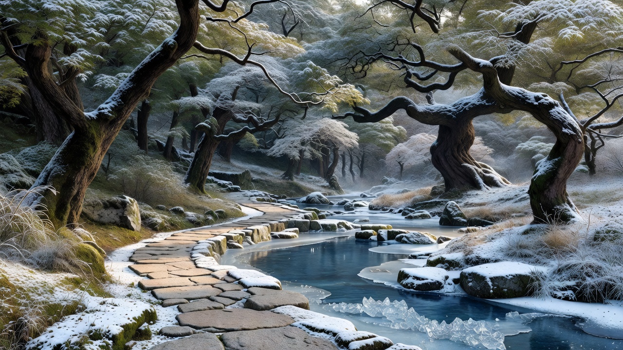 雪の森の小径 - Winter snowy woodland path